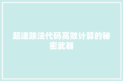 超速除法代码高效计算的秘密武器  第1张