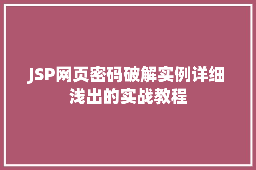 JSP网页密码破解实例详细浅出的实战教程  第1张
